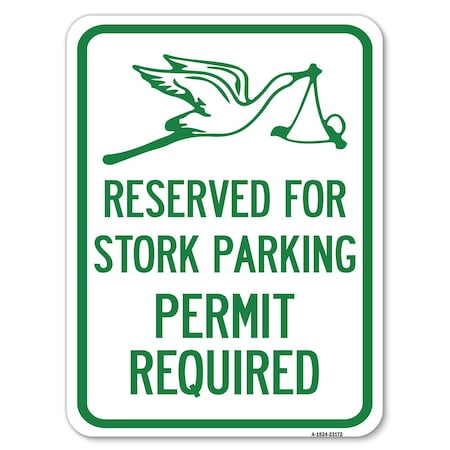 Signmission Reserved for Stork Parking Permit Required W/ Graphic Alum Parking Sign, 18" x 24", A-1824-23172 A-1824-23172